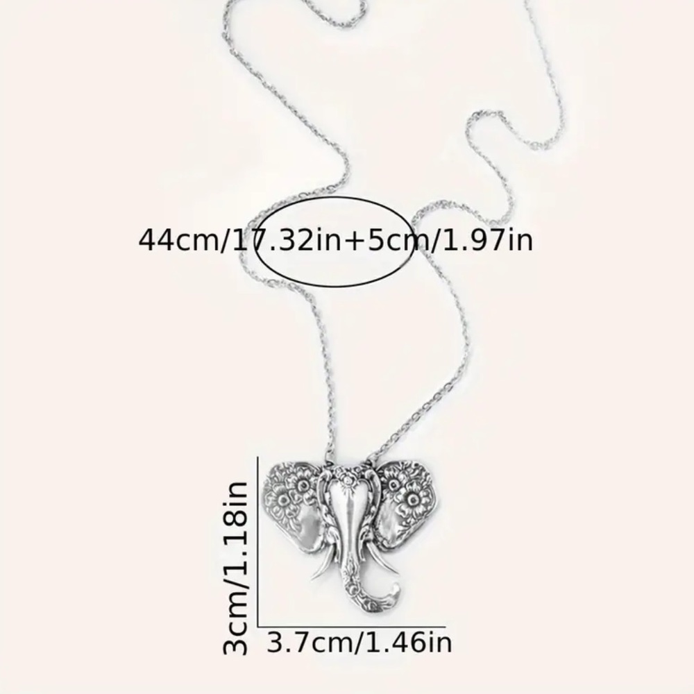 Silver colored elephant head necklace  NIP. Scrollwork detail. 17.3”+2 chain - Picture 5 of 5